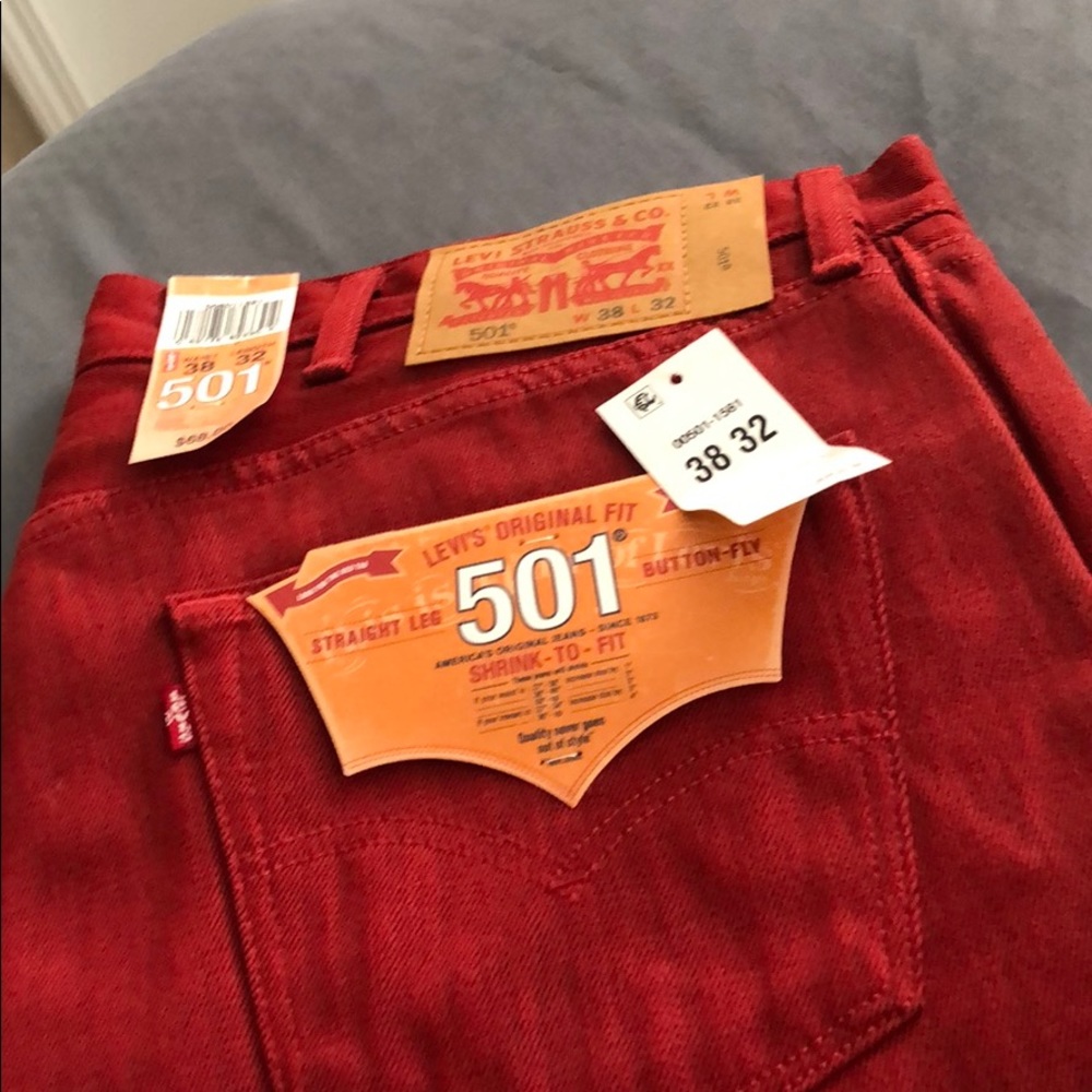 Brand New 501 Levi Red Jeans
